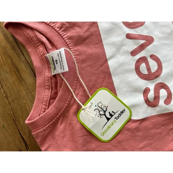 Birthday seventh Seven 7th birthday girls shirt small pink peach tee tshirt top - Picture 4 of 9